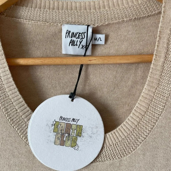 Princess Polly Rafter Long Sleeve Knit Mini Dress Beige NWT Size Medium/Large - Picture 8 of 10